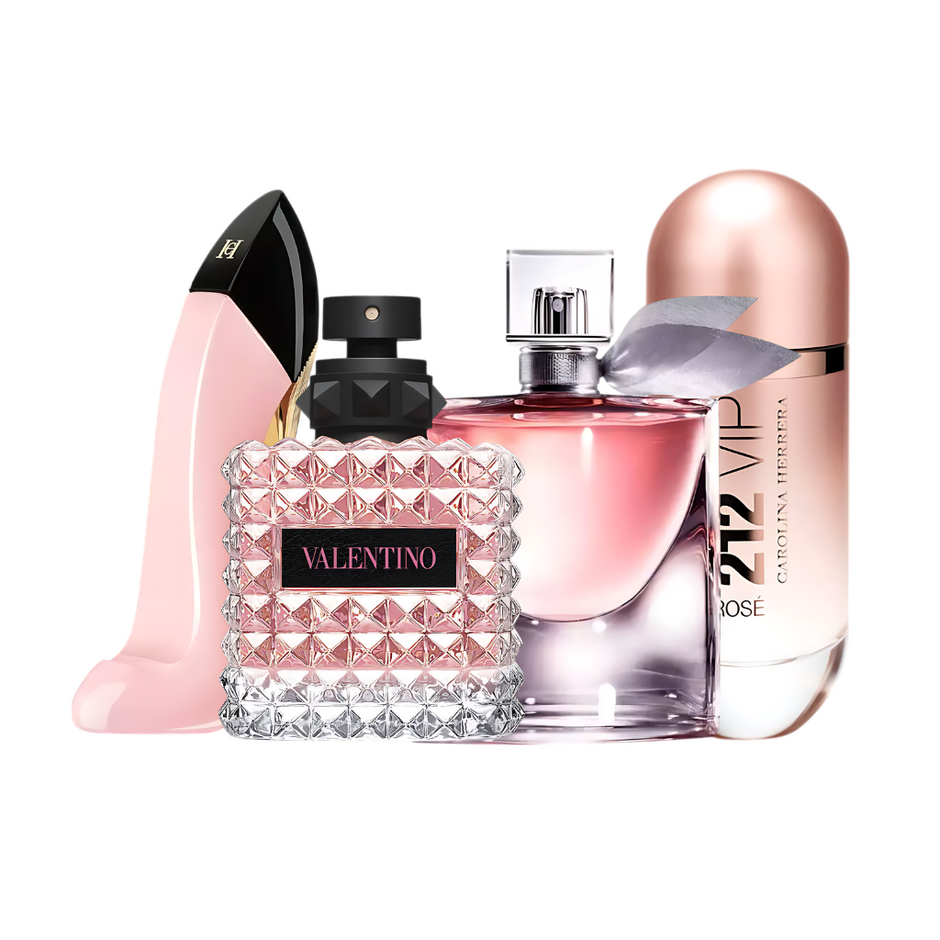 Set 4 Perfumes Good Girl Blush, Donna Born in Roma, La Vie Est Belle & 212 VIP Rosé 100ml