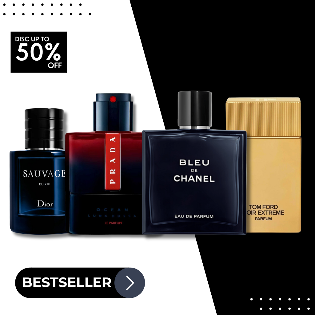 Set 4 Perfumes Sauvage Elixir, Bleu de Chanel , Prada Le Parfum, Tom Ford Noir Extreme 100ml
