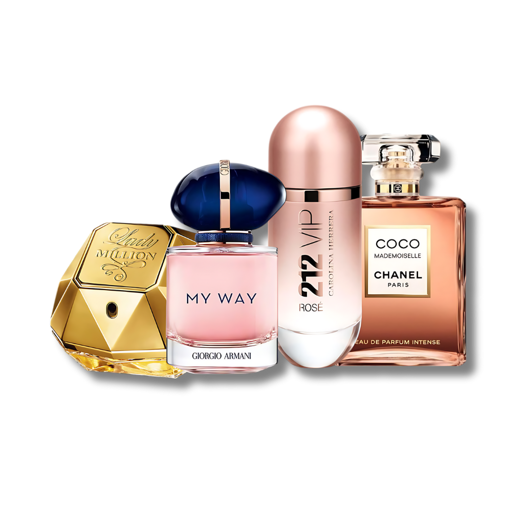 Set 4 Perfumes Lady Million, 212 VIP Rosé, My Away & Mademoiselle 100ML