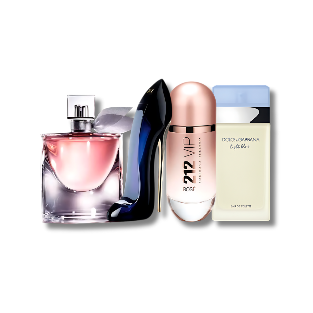 Set 4 Perfumes 212 VIP Rosé, La Vie est Belle, Good Girl & Light Blue 100ml